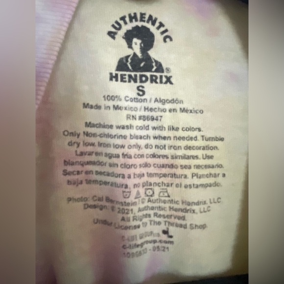 Jimi Hendrix Tie Dye Crewneck T-Shirt Color: Purple/Yellow | Size:S - Picture 4 of 6